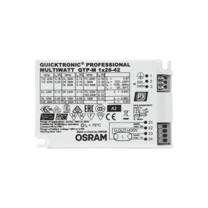 1x26-42 ЕПРА для компактних люмінесцентних ламп 220-240V IP20 [4008321329134] QTP-M Osram