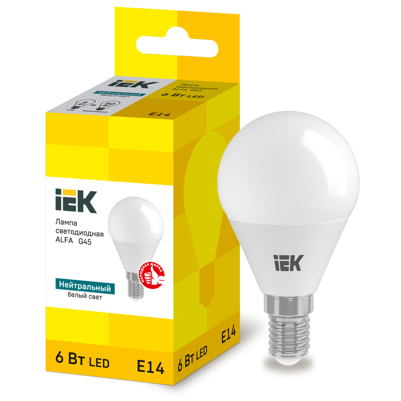 Лампа светодиодная 6W 220V 540lm 4000К E14 82x45mm шар [LLA-G45-6-230-40-E14] alfa G45 УЕК