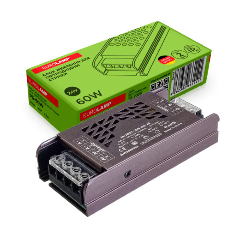 Блок живлення для світлодіодної стрічки 60W 24V 2,5A [4262380661141] PS-60W EUROLAMP