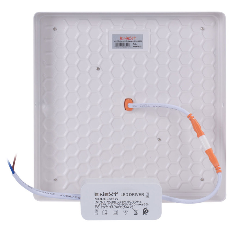 Накладной LED светильник 36W 220V 3240lm 4500K 220x220x38mm IP40 белый [l0861014] E.NEXT e.LED.stand.MP.Square.S.36.4500