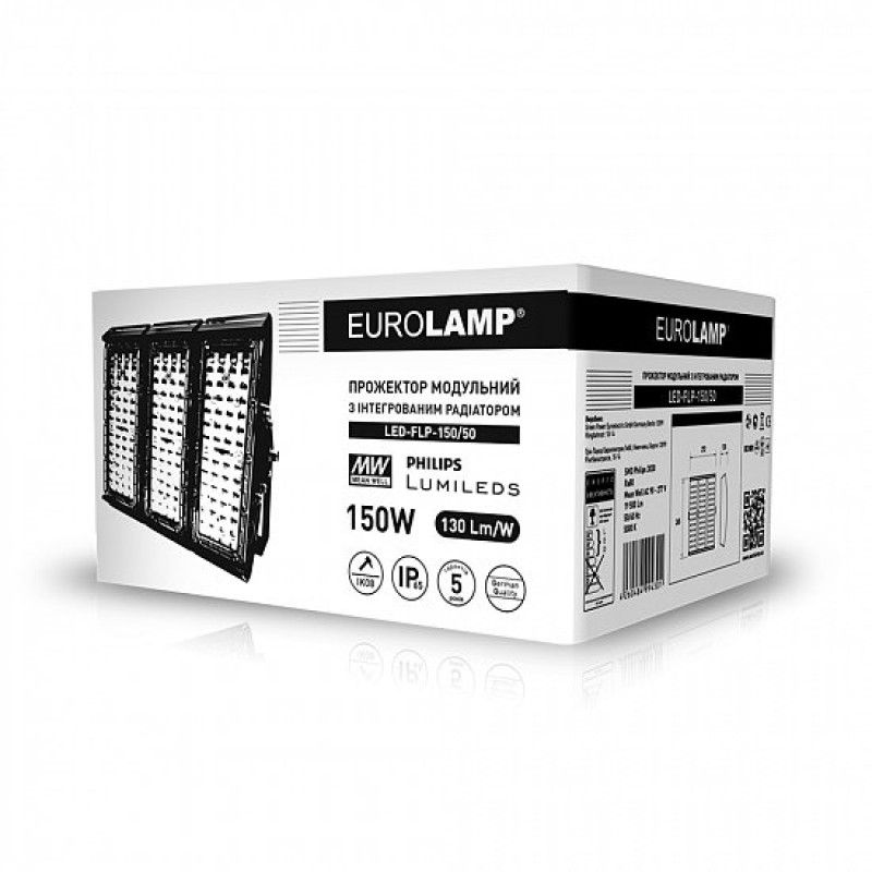 Прожектор LED с радиатором 150W 220V 19500lm 5000K IP65 265х272mm [4260484994301] LED-FLP-150/50 EUROLAMP