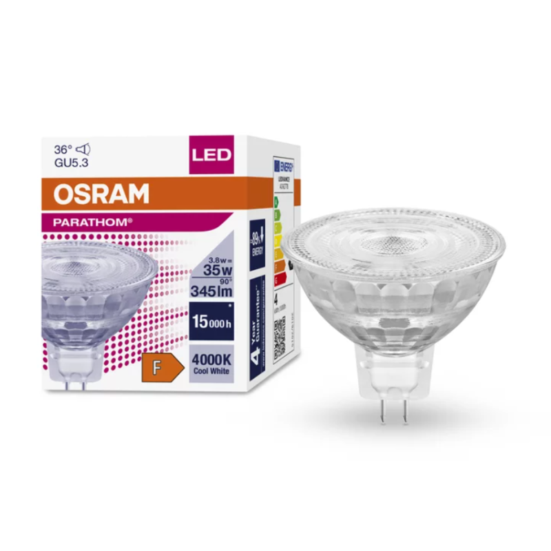 Лампа светодиодная 3.8W 12V 345lm 4000К GU5.3 50х44mm рефлекторная [4058075796676] OSRAM PARATHOM MR16