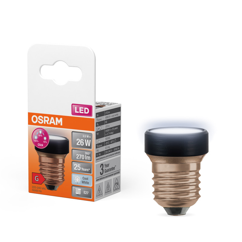 Лампа светодиодная 3.5W 220V 270lm 4000K E27 35x45mm плоская [4058075840058] OSRAM LED FLAT 26