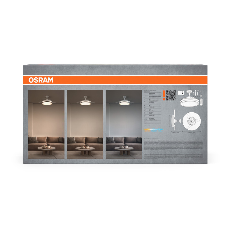 LED светильник потолочный с вентилятором 36W 230V 4200lm 3000-6500K IP20 ø490x385mm DIM пульт управления [4099854506789] Ledvance Ceiling Fan Retractable