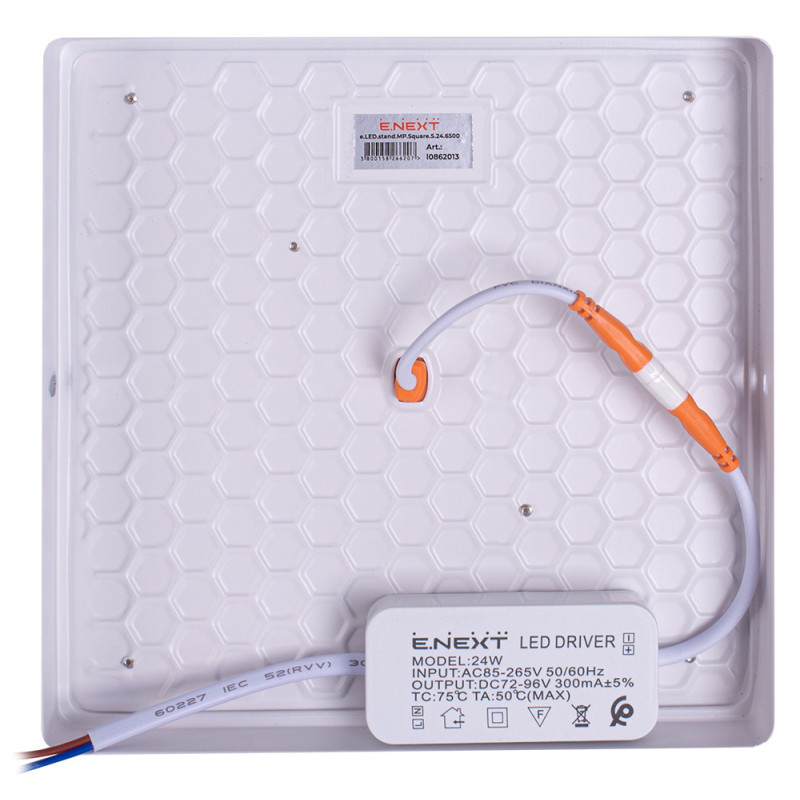 Накладний LED світильник 24W 230V 2160lm 6500K 170x170x38mm IP20 білий [l0862013] E.NEXT e.LED.stand.MP.Square.S.24.6500