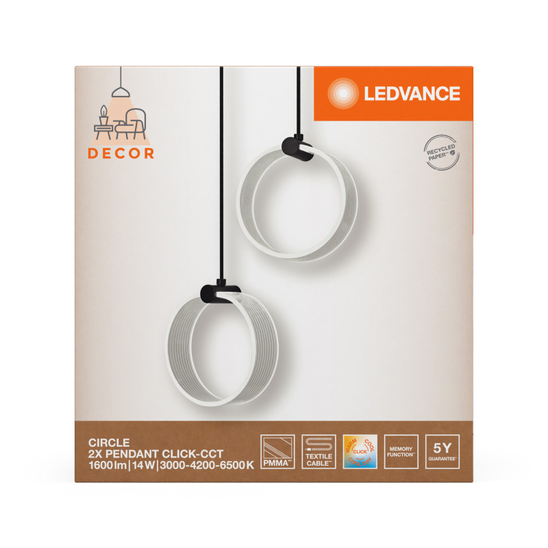LED Светильник подвесной 14W 220V 930lm 3000K 273x150x1210mm [4058075838628] Ledvance DECOR CIRCLE 2XPEND PL