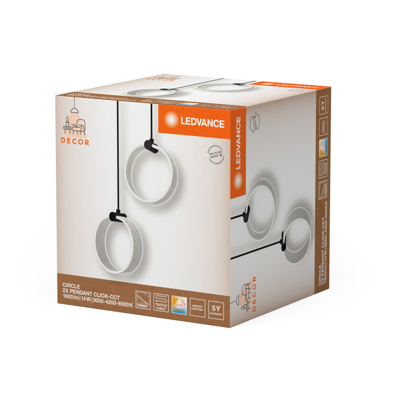 LED Светильник подвесной 14W 220V 930lm 3000K 273x150x1210mm [4058075838628] Ledvance DECOR CIRCLE 2XPEND PL