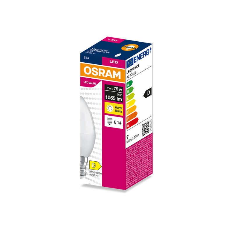 Лампа LED 7W 230V 1055lm 3000K E14 35x101mm свічка [4099854545528] LED VALUE CL B75 OSRAM