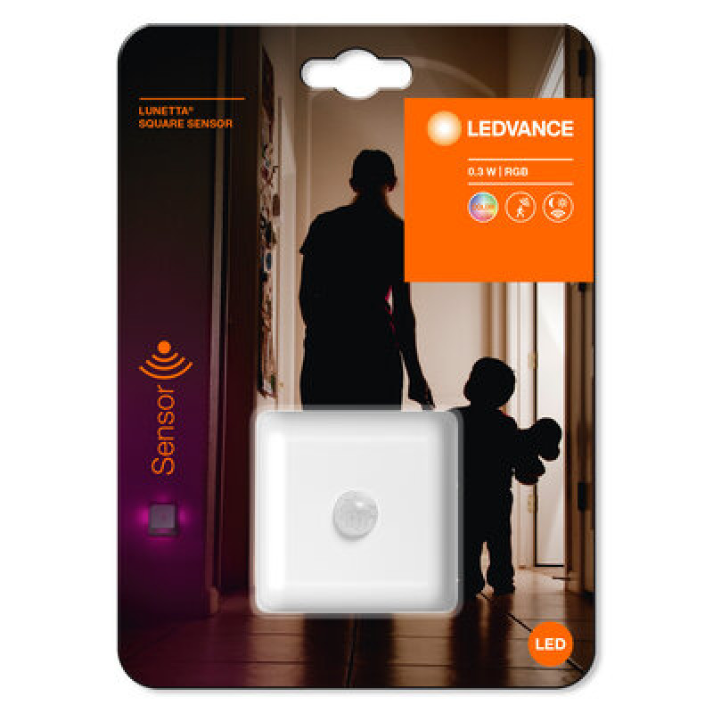 Светильник-часы 0.30W RGB 220V 62x62x62mm [4058075759282] Ledvance LUNETTA SQUARE с сенсором движения и света