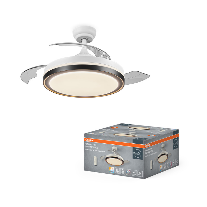LED светильник потолочный с вентилятором 36W 230V 4200lm 3000-6500K IP20 ø490x385mm DIM пульт управления [4099854506789] Ledvance Ceiling Fan Retractable