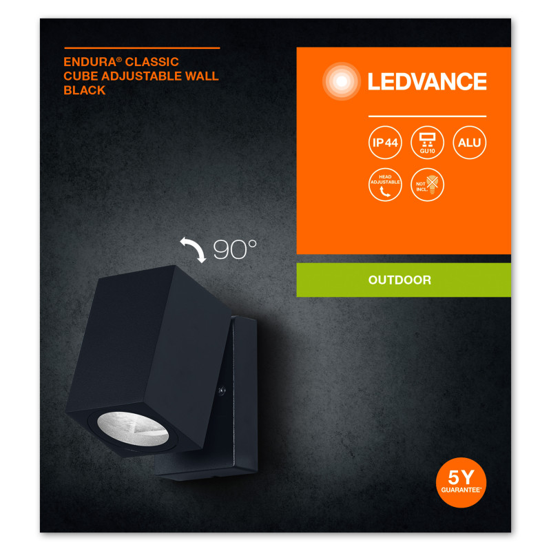 Светильник 220V IP44 100х93mm [4058075763562] Ledvance Endura Classic Cube ADJ Wall