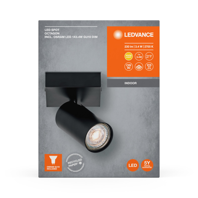 LED Светильник спотовый 3.4W 220V 230lm 2700K GU10 DIM 90х105х82.5mm [4058075828469] LED SPOT OCTAGON LEDVANCE