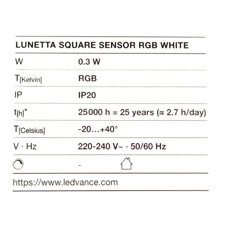 Светильник-часы 0.30W RGB 220V 62x62x62mm [4058075759282] Ledvance LUNETTA SQUARE с сенсором движения и света