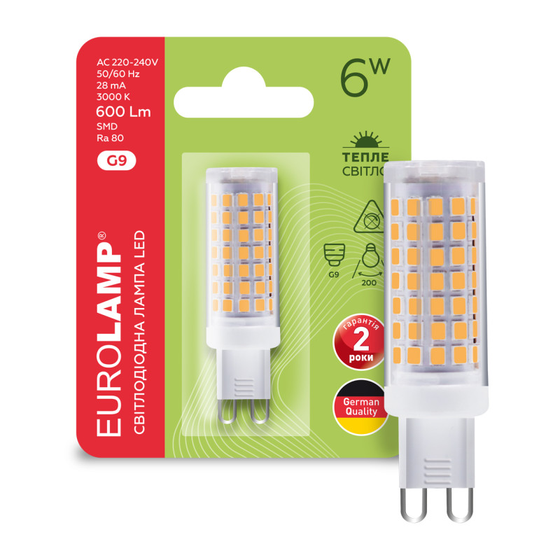 Лампа світлодіодна 6W 220V 600lm 3000K G9 18x64mm капсула [4262380664944] EUROLAMP LED-G9-0630(220)