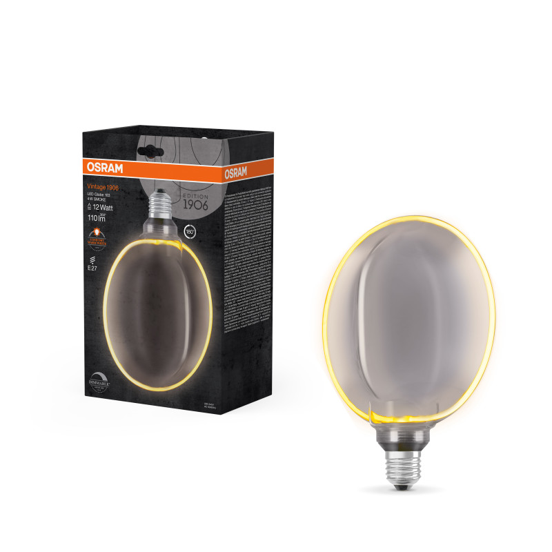 Лампа LED 4W 220V 110lm 1800K E27 DIM 183x232mm филаментная [4058075846128] Osram Vintage 1906 Globe Smoke