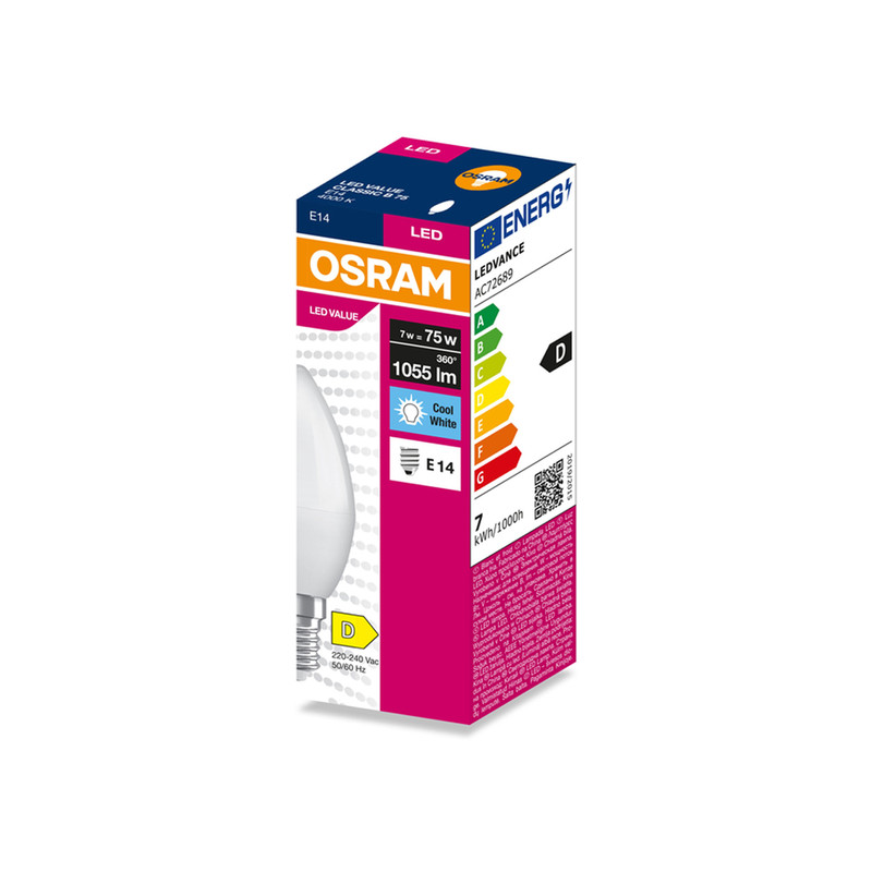 Лампа LED 7W 230V 1055lm 4000K E14 35x101mm свічка [4099854545580] LED VALUE CL B75 OSRAM