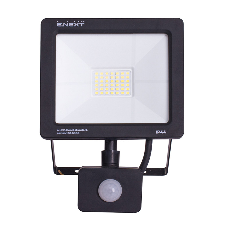 Прожектор LED 30W 220V 2400lm 6000K IP44 148x48x195mm с датчиком движения [l0790008] E.NEXT e.LED.flood.stand.sensor.30.6000