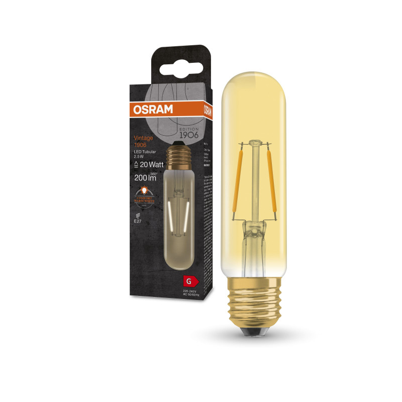 Лампа светодиодная 2.5W 220V 200lm 2000K E27 32x127mm филаментная [4099854091858] OSRAM Vintage 1906 LED SPECIAL