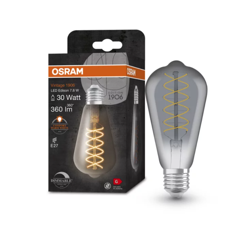 Лампа светодиодная винтажная 7.8W 220V 360lm 1800К E27 DIM 64x140mm филаментная [4058075761094] vintage OSRAM