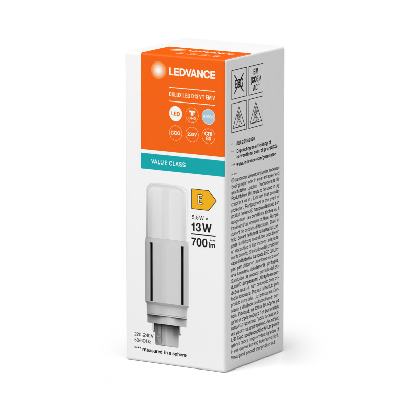 Лампа LED 5.5W 220V 700lm 4000K G24d 103х38mm прямая [4058075821835] LEDVANCE DULUX LED D VT EM & AC MAINS V