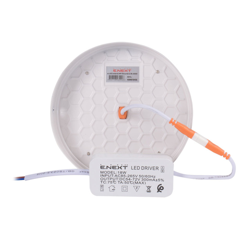 Накладной LED светильник 18W 220V 1620lm 4500K ⌀120x38mm IP40 белый [l0861005] E.NEXT e.LED.stand.MP.Round.S.18.4500