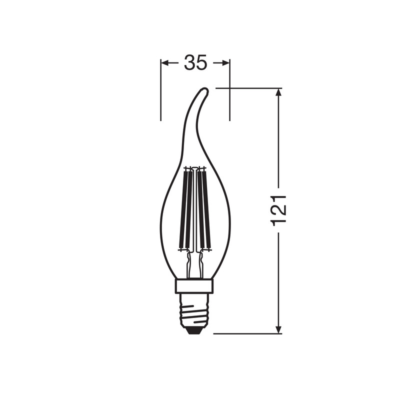 Лампа LED 3,4W 230V 470lm 2700K E14 35x121mm свічка [4099854468810] Osram CL BA 40 Filament