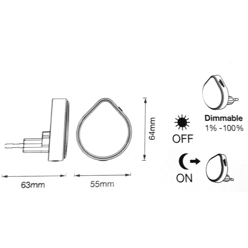 Ночник 0.50W 220V 15lm 3000K 55x64x63mm [4058075759343] Ledvance LUNETTA RAINDROP DIM с датчиком освещенности