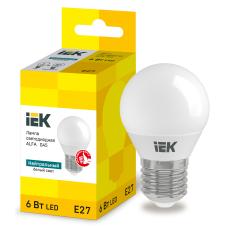 Лампа светодиодная 6W 220V 540lm 4000К E27 82x45mm шар [LLA-G45-6-230-40-E27] alfa G45 УЕК