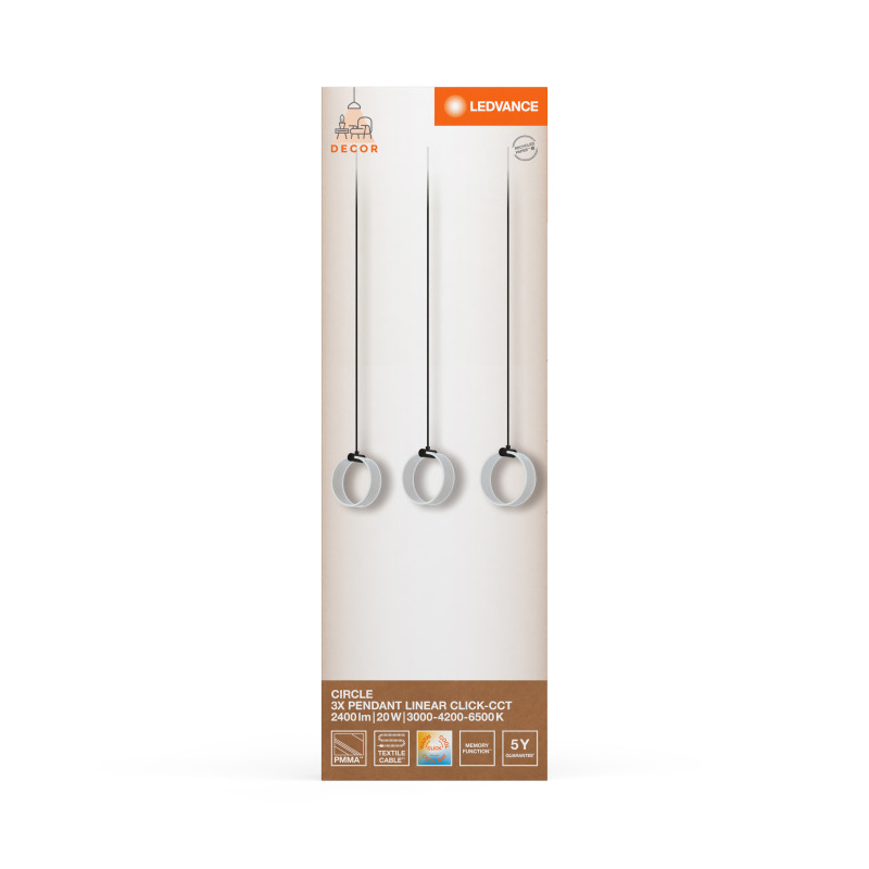 LED Светильник подвесной 20W 220V 1300lm 3000K 660x52x1210mm [4058075838666] Ledvance DECOR CIRCLE 3XPEND LN