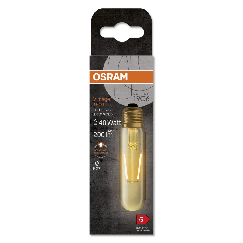 Лампа светодиодная 2.5W 220V 200lm 2000K E27 32x127mm филаментная [4099854091858] OSRAM Vintage 1906 LED SPECIAL
