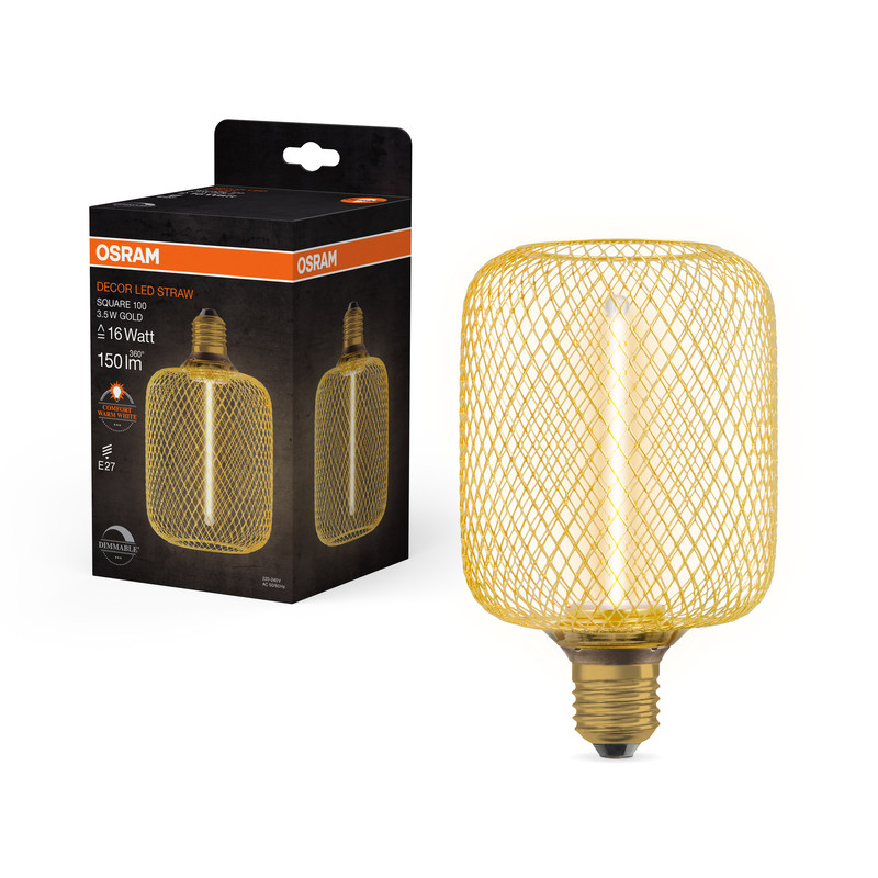 Лампа светодиодная винтажная 3.5W 220V 150lm 1800K E27 DIM 100x162mm филаментная [4058075840188] OSRAM LED DECO SQ100 GOLD