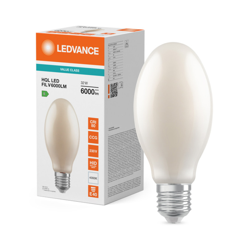 Лампа філаментна 32W 230V 6000lm 4000K E40 90x202mm груша [4099854853401] HQL LED Ledvance