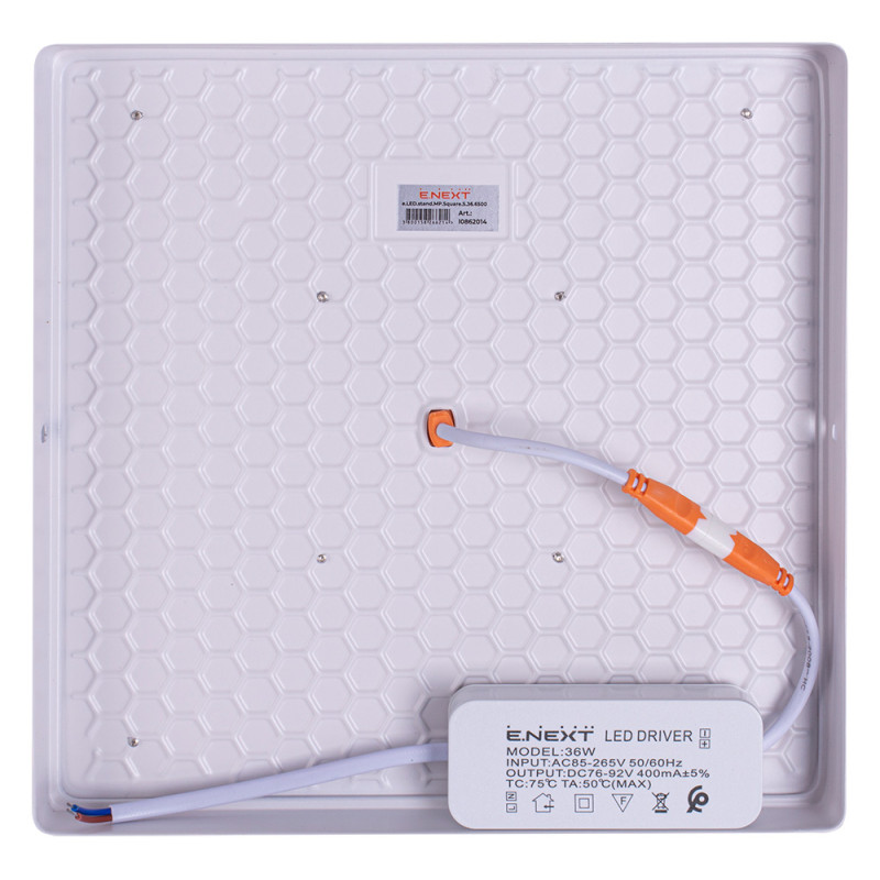 Накладной LED светильник 36W 230V 3240lm 6500K 220x220x38mm IP20 белый [l0862014] E.NEXT e.LED.stand.MP.Square.S.36.6500