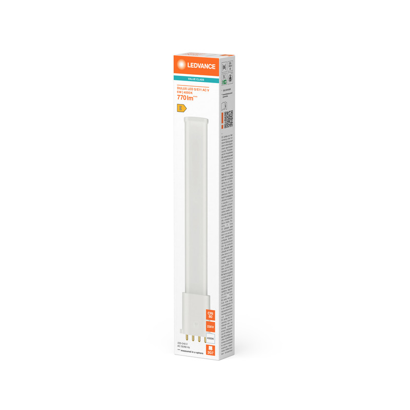 Лампа светодиодная 6W 230V 770lm 4000K 2G7 220x37mm [4099854669774] Ledvance DULUX LED SE11