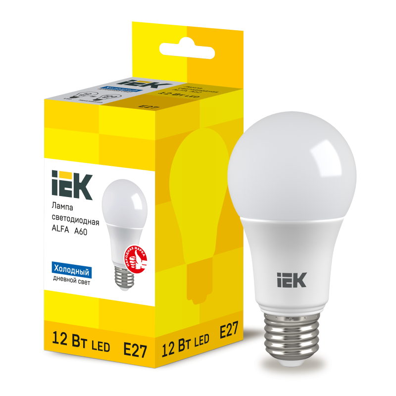 Лампа светодиодная 12W 220V 1080lm 6500K E27 60х110mm груша [LLA-A60-12-230-65-E27] ALFA УЕК