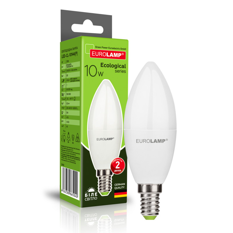 Лампа светодиодная 10W 220V 1000lm 4000K E14 37x108mm свеча [4262380665040] EUROLAMP LED-CL-10144(P)