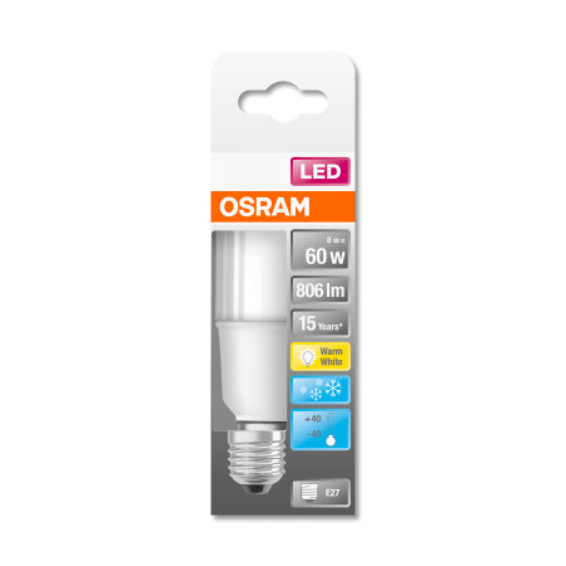 Лампа светодиодная 8W 116mm 220V 806lm 2700K E27 116х36mm прямая [4058075059153] LED STAR STICK OSRAM