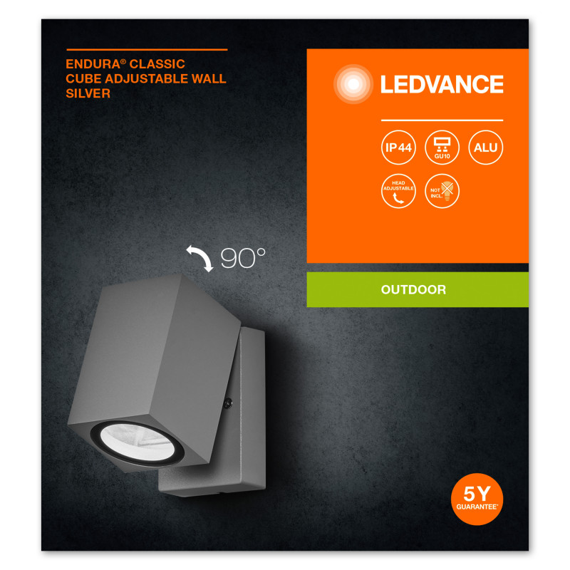 Светильник 220V IP44 100х93mm [4058075763586] Ledvance Endura Classic Cube ADJ Wall