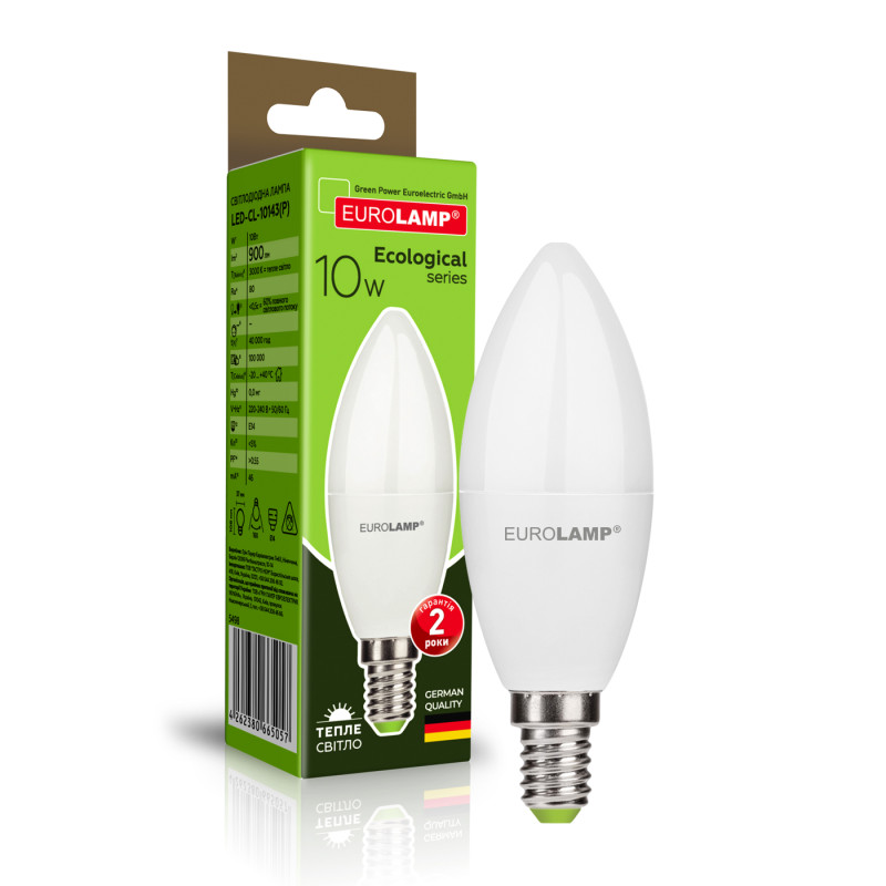 Лампа светодиодная 10W 220V 900lm 3000K E14 37x108mm свеча [4262380665057] EUROLAMP LED-CL-10143(P)