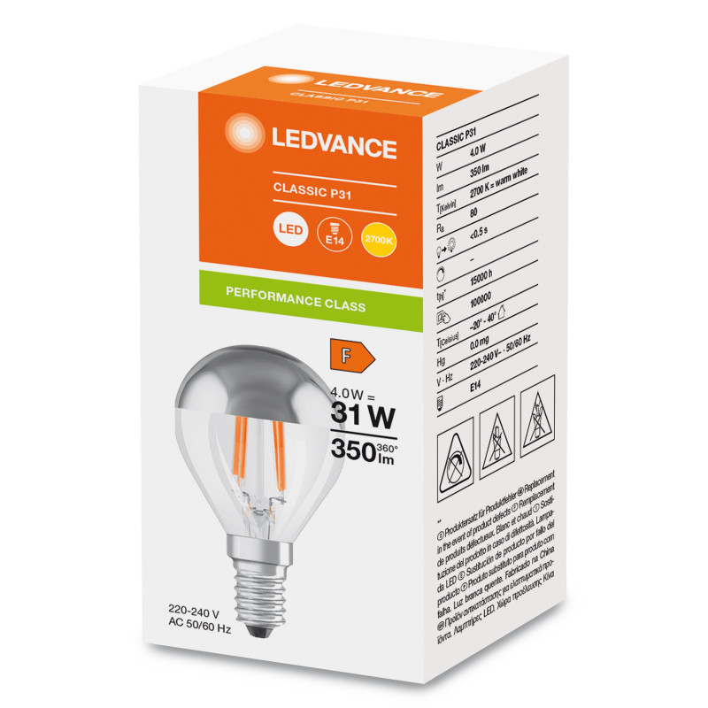 Лампа светодиодная 4W 220V 350lm 2700K E14 45x77mm филаментная [4099854070037] LEDVANCE LED CLASSIC P MIRROR P