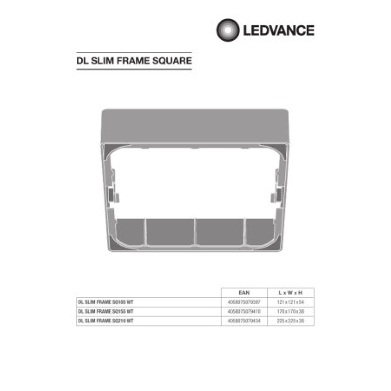 Рамка для накладного монтажа 121x121x54mm квадратная белый [4058075079397] Ledvance DL Slim Frame SQ105