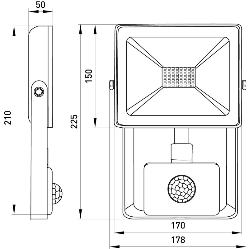 Прожектор LED 50W 220V 4000lm 6000K IP44 178x50x210mm з датчиком руху [l0790009] E.NEXT e.LED.flood.stand.sensor.50.6000