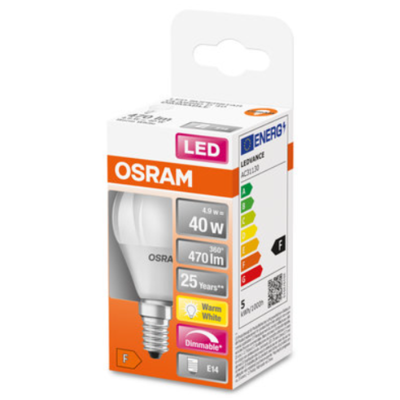 Лампа світлодіодна 5W 220V 470lm 2700K E14 DIM 45х80mm груша [4058075430938] LED Superstar Classic P OSRAM