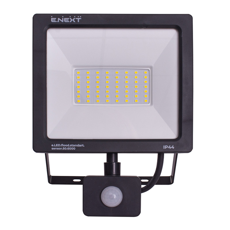 Прожектор LED 50W 220V 4000lm 6000K IP44 178x50x210mm з датчиком руху [l0790009] E.NEXT e.LED.flood.stand.sensor.50.6000