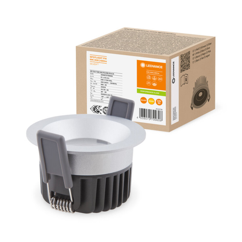 Светильник точечный 8W 220V 680lm 3000K ⌀81mm DIM IP44 серебро [4058075799608] Ledvance SP FIX P