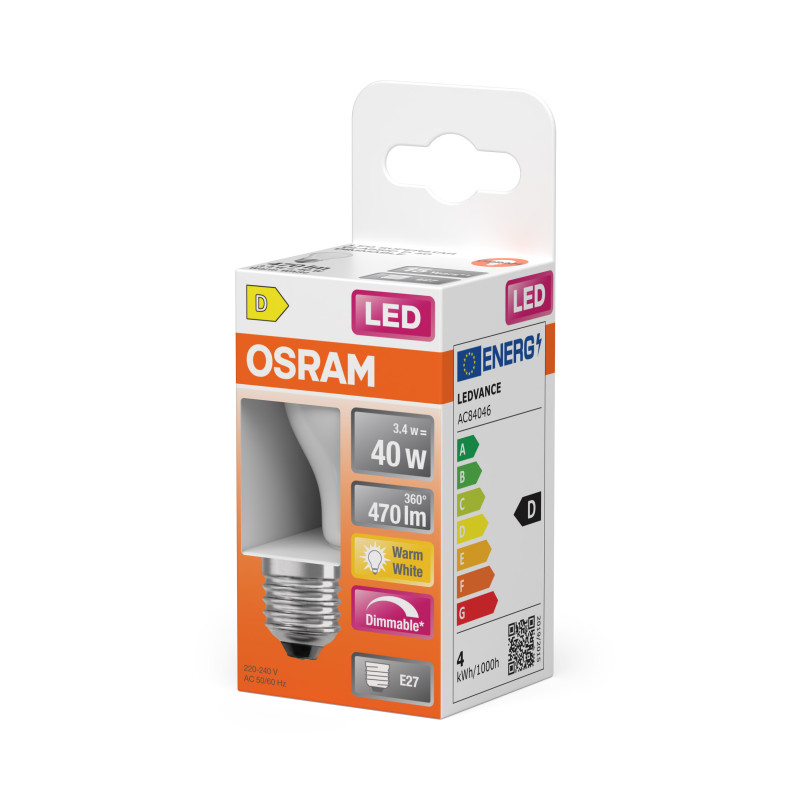 Лампа светодиодная 3,4W 230V 470lm 2700K E27 DIM 45x84mm шар [4099854443978] LED CL P40 OSRAM