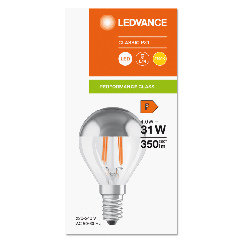 Лампа светодиодная 4W 220V 350lm 2700K E14 45x77mm филаментная [4099854070037] LEDVANCE LED CLASSIC P MIRROR P