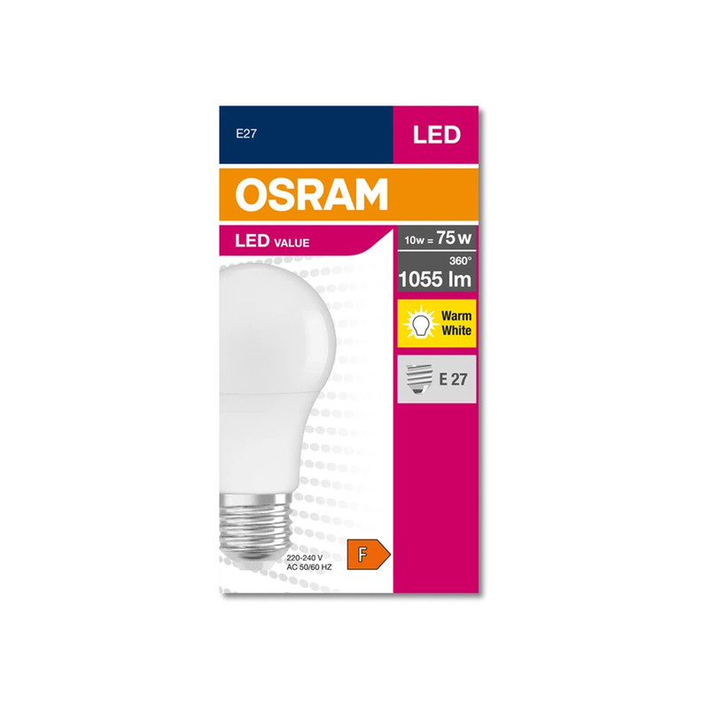 Лампа LED 10W 230V 1055lm 3000K E27 60x118mm груша [4058075630239] Value CL A75 Osram
