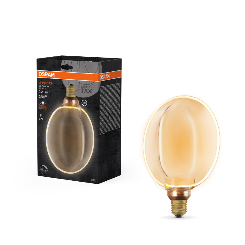 Лампа LED 4W 220V 120lm 1800K E27 DIM 183x232mm филаментная [4058075846043] Osram Vintage 1906 Globe Gold