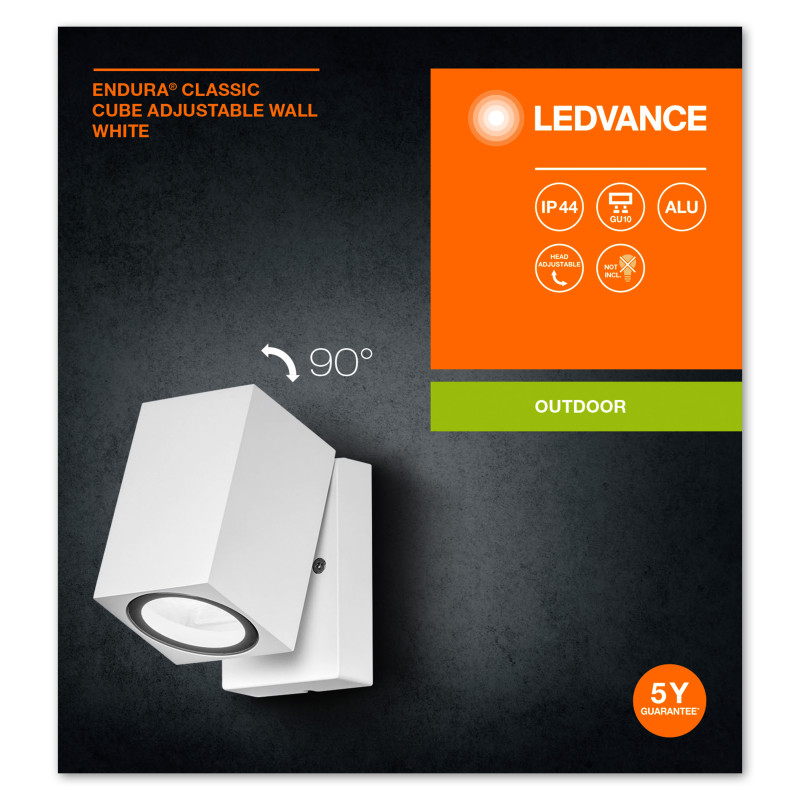 Світильник 220V IP44 100х93mm [4058075763609] Ledvance Endura Classic Cube ADJ Wall